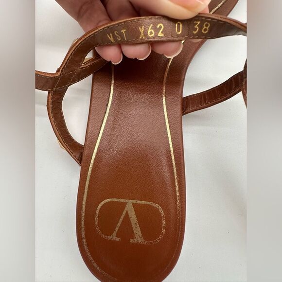 Valentino Garavani Rockstud Thong Sandals Brown Leather Gladiator Tie EU 38 US 8 - Picture 11 of 11